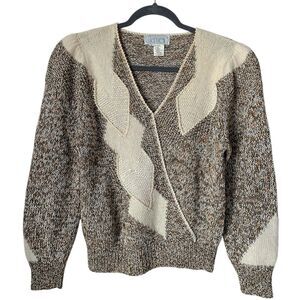 Vintage Nannell Puff Sleeve Hand Knit Sweater Brown Wool/Angora- Size M